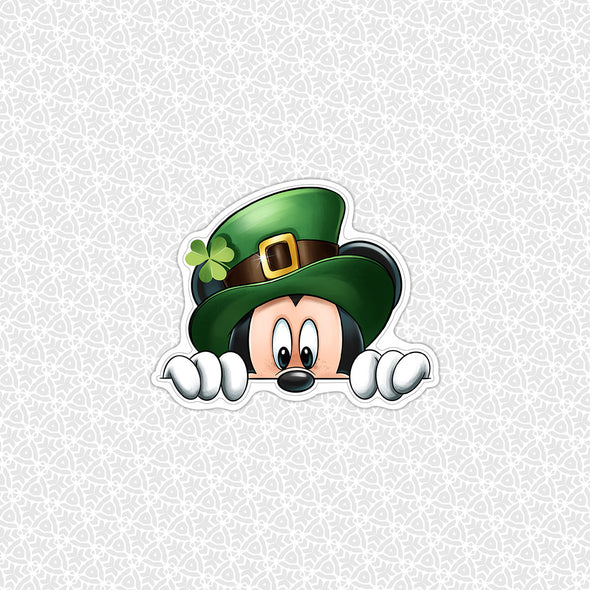 St. Patrick's Day Peeking Mouse Easy Peel Premium Vinyl Die Cut Sticker