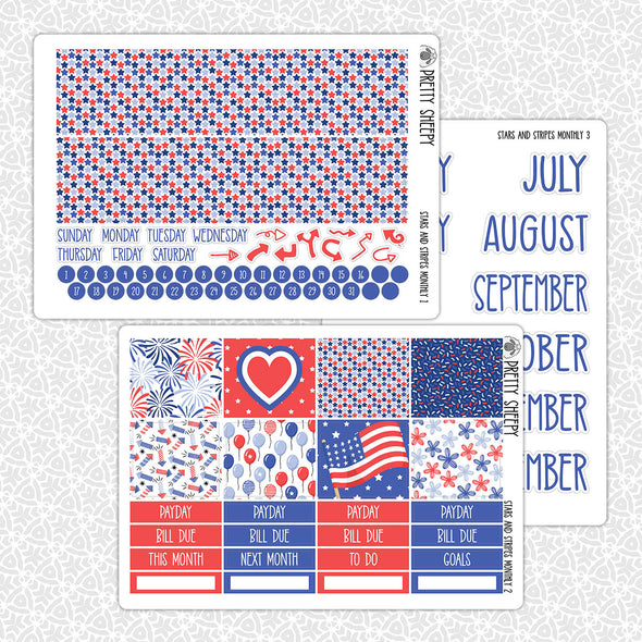 Stars and Stripes Monthly Kit for EC Planner | Monthly Planner Stickers