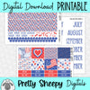Stars & Stripes Printable Planner Stickers PNG Digital Download Monthly Kit