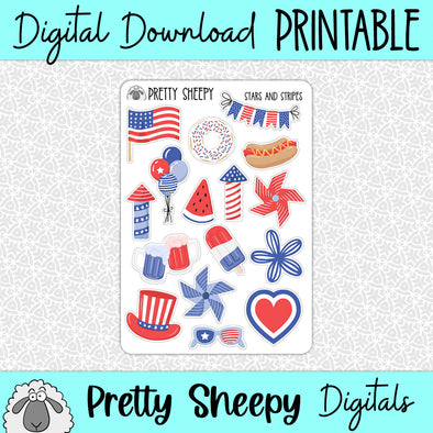 Stars & Stripes Printable Stickers PNG Digital Download