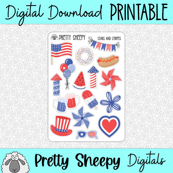 Stars & Stripes Printable Stickers PNG Digital Download
