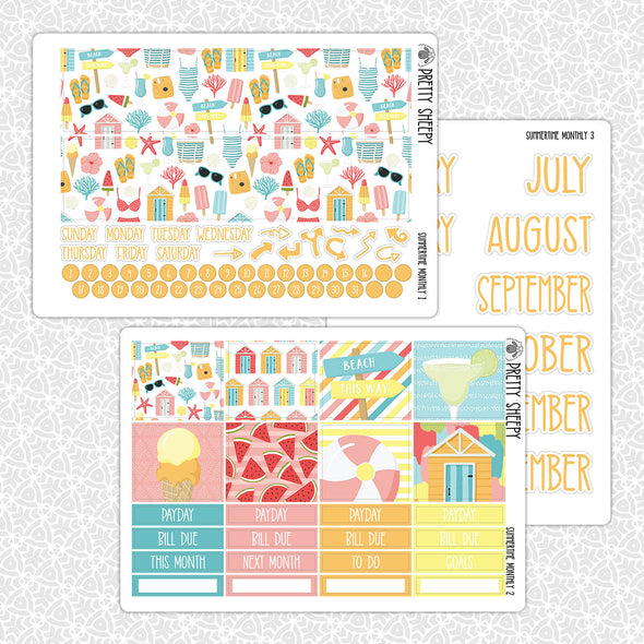 Summertime Monthly Kit for EC Planner | Monthly Planner Stickers