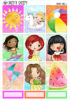 Sunny Girls Printable Planner Stickers PNG Digital Download Weekly Vertical Kit