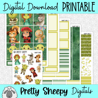 Swamp Family Printable Planner Stickers PNG Digital Download Weekly Vertical Kit