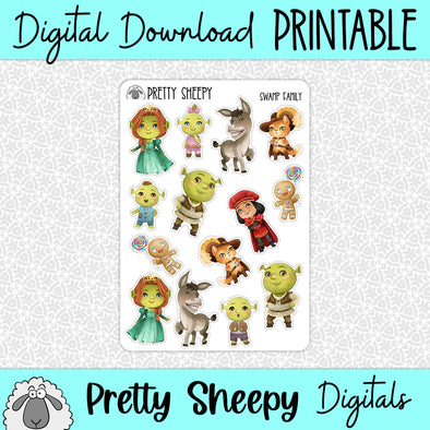Swamp Family Printable Stickers PNG Digital Download