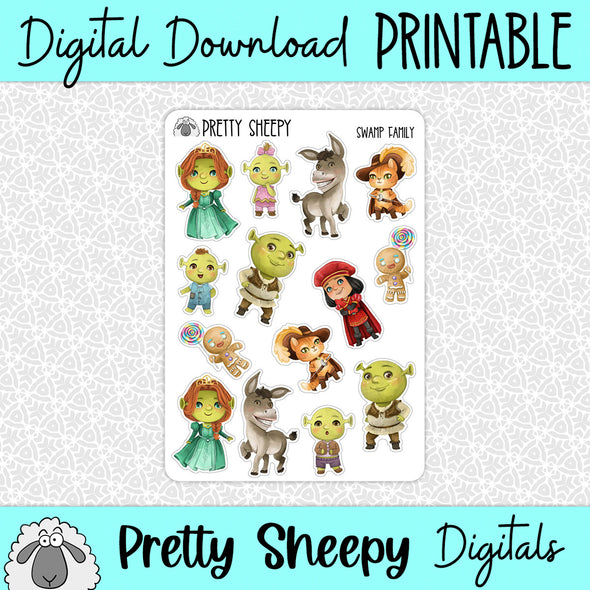 Swamp Family Printable Stickers PNG Digital Download