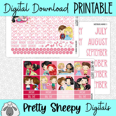 Sweethearts Printable Planner Stickers PNG Digital Download Monthly Kit
