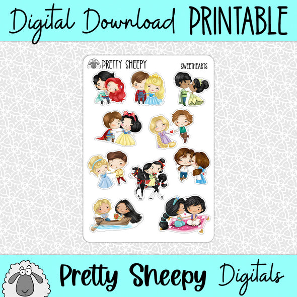 Sweethearts Printable Stickers PNG Digital Download