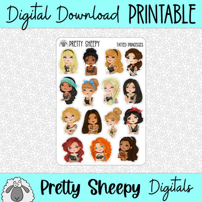 Tatted Princesses Printable Stickers PNG Digital Download