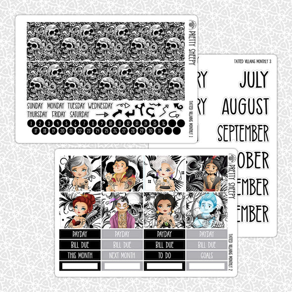 Tatted Villains Monthly Kit for EC Planner | Monthly Planner Stickers