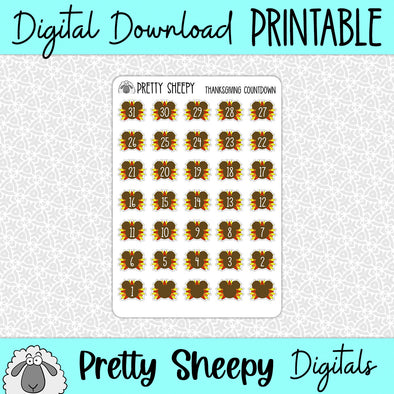 Thanksgiving Mouse Countdown Printable Stickers PNG Digital Download