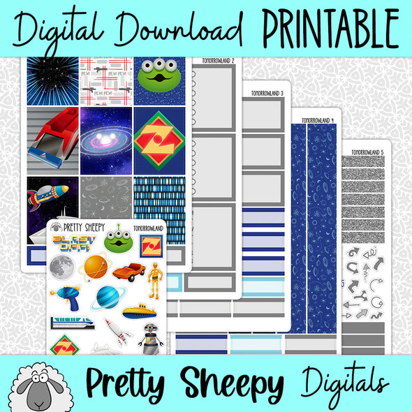 Tomorrowland Printable Planner Stickers PNG Digital Download Weekly Vertical Kit