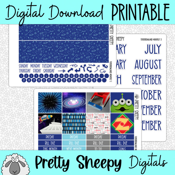 Tomorrowland Printable Planner Stickers PNG Digital Download Monthly Kit
