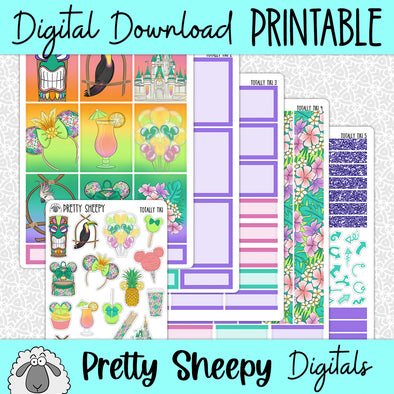 Totally Tiki Printable Planner Stickers PNG Digital Download Weekly Vertical Kit