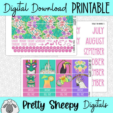 Totally Tiki Printable Planner Stickers PNG Digital Download Monthly Kit