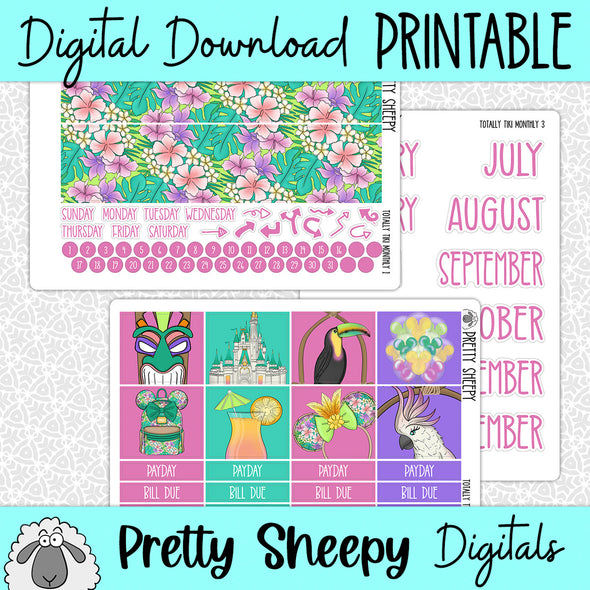 Totally Tiki Printable Planner Stickers PNG Digital Download Monthly Kit
