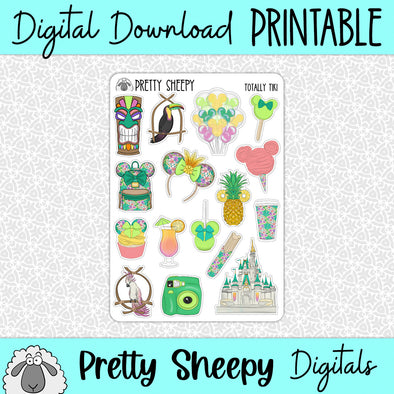 Totally Tiki Printable Stickers PNG Digital Download