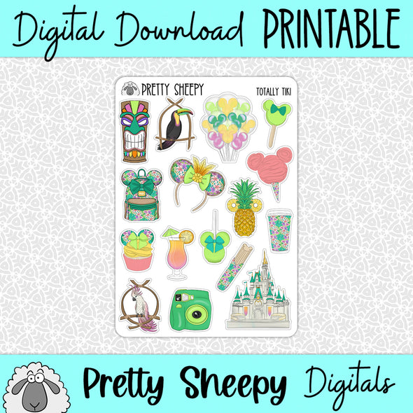 Totally Tiki Printable Stickers PNG Digital Download
