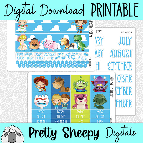 Toys Planner Printable Planner Stickers PNG Digital Download Monthly Kit