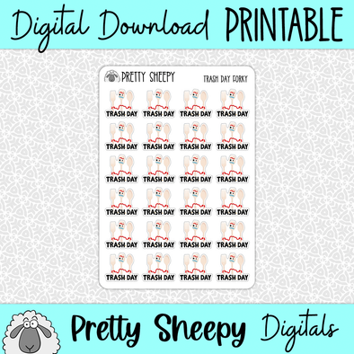 Trash Day Forky Printable Stickers PNG Digital Download