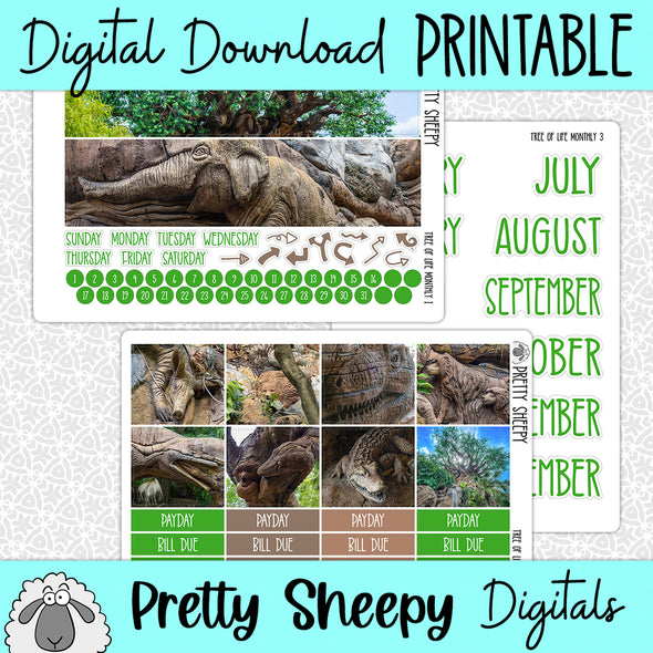 Tree of Life Printable Planner Stickers PNG Digital Download Monthly Kit