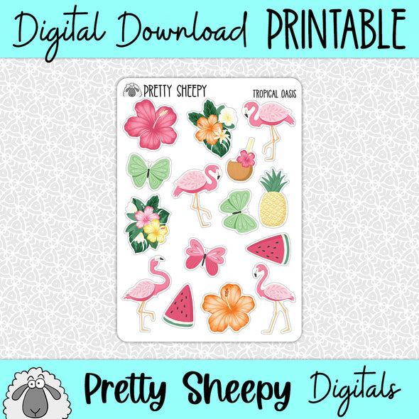 Tropical Oasis Printable Stickers PNG Digital Download