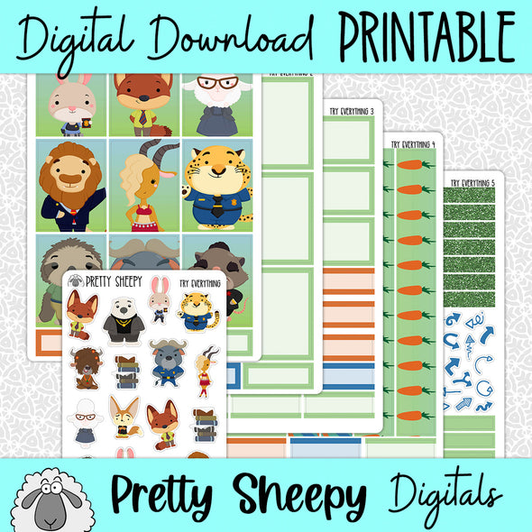 Try Everything Printable Planner Stickers PNG Digital Download Weekly Vertical Kit