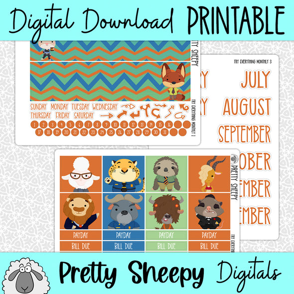 Try Everything Printable Planner Stickers PNG Digital Download Monthly Kit