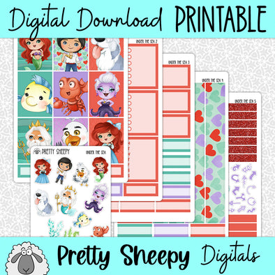 Under the Sea Printable Planner Stickers PNG Digital Download Weekly Vertical Kit