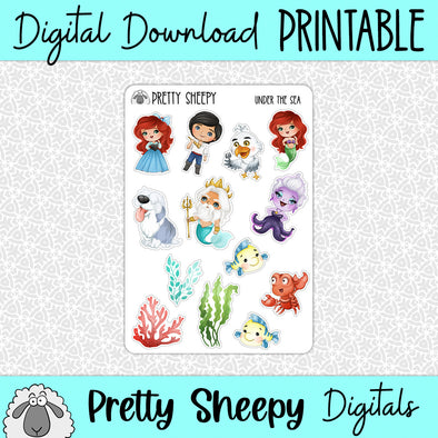 Under the Sea Printable Stickers PNG Digital Download