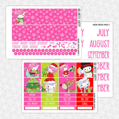 Unicorn Christmas Monthly Kit for EC Planner | Monthly Planner Stickers