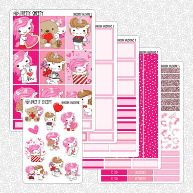 Unicorn Valentine Weekly Planner Stickers Collection