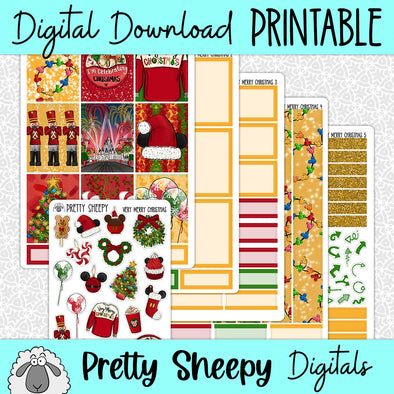 Very Merry Christmas Printable Planner Stickers PNG Digital Download Weekly Vertical Kit