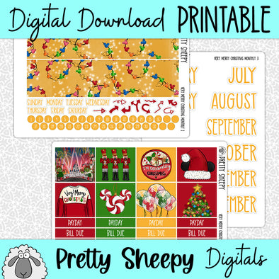 Very Merry Christmas Printable Planner Stickers PNG Digital Download Monthly Kit