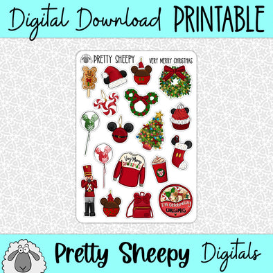 Very Merry Christmas Printable Stickers PNG Digital Download