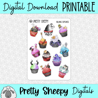 Villains Cupcakes Printable Stickers PNG Digital Download