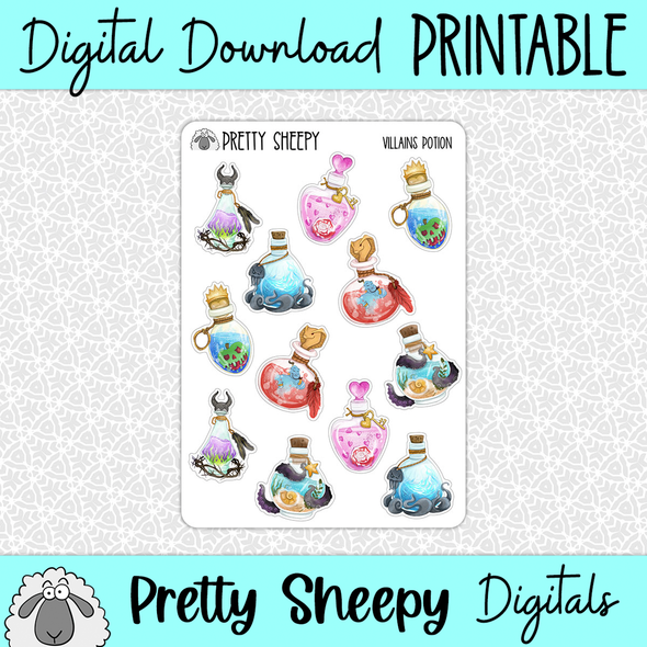 Villains Potions Printable Stickers PNG Digital Download