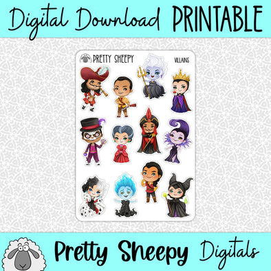 Villains Printable Stickers PNG Digital Download