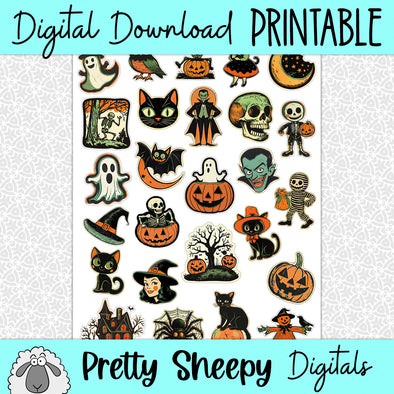 Vintage Halloween Printable Stickers PNG Digital Download