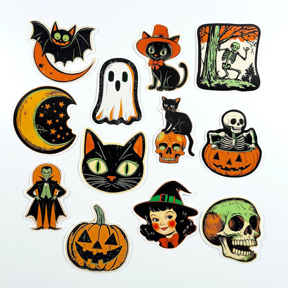 Vintage Halloween Die Cut Set Easy Peel Premium Vinyl Die Cut Sticker