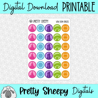 WDW Icon Circles Printable Stickers PNG Digital Download