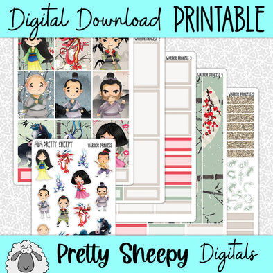 Warrior Princess Printable Planner Stickers PNG Digital Download Weekly Vertical Kit