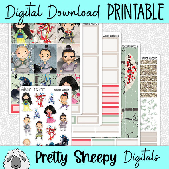 Warrior Princess Printable Planner Stickers PNG Digital Download Weekly Vertical Kit