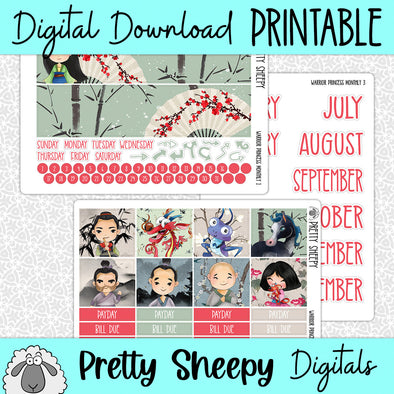 Warrior Princess Printable Planner Stickers PNG Digital Download Monthly Kit