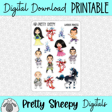 Warrior Princess Printable Stickers PNG Digital Download
