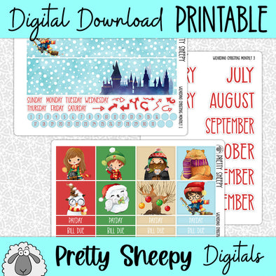 Wizarding Christmas Printable Planner Stickers PNG Digital Download Monthly Kit