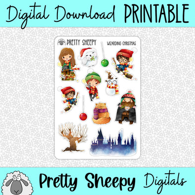Wizarding Christmas Printable Stickers PNG Digital Download