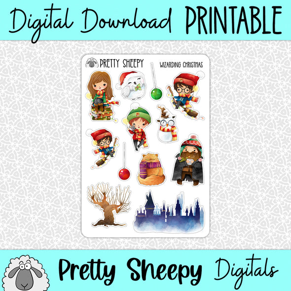 Wizarding Christmas Printable Stickers PNG Digital Download