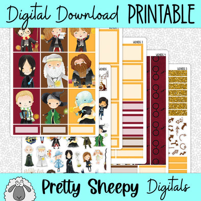 Wizards Printable Planner Stickers PNG Digital Download Weekly Vertical Kit