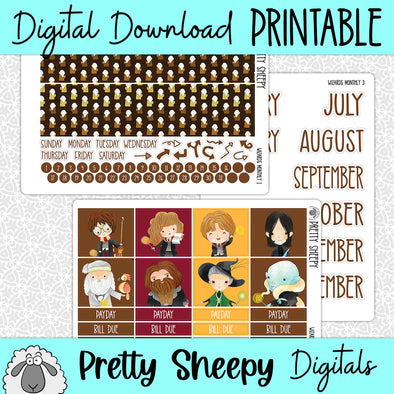Wizards Printable Planner Stickers PNG Digital Download Monthly Kit